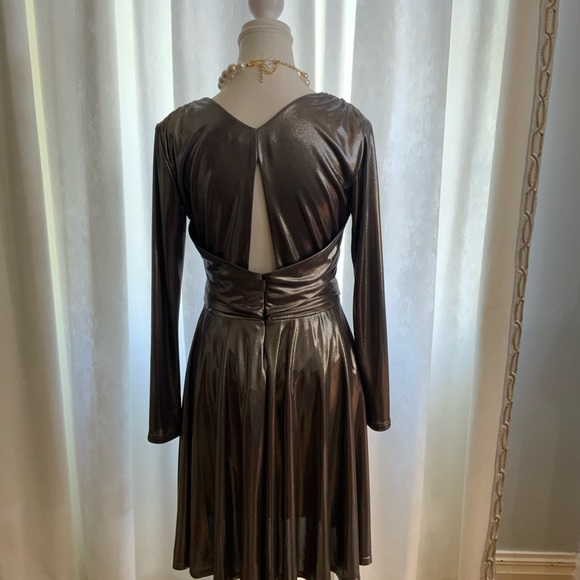 HALSTON HERITAGE Gunmetal Metallic Dress Size Medium - Picture 5 of 6
